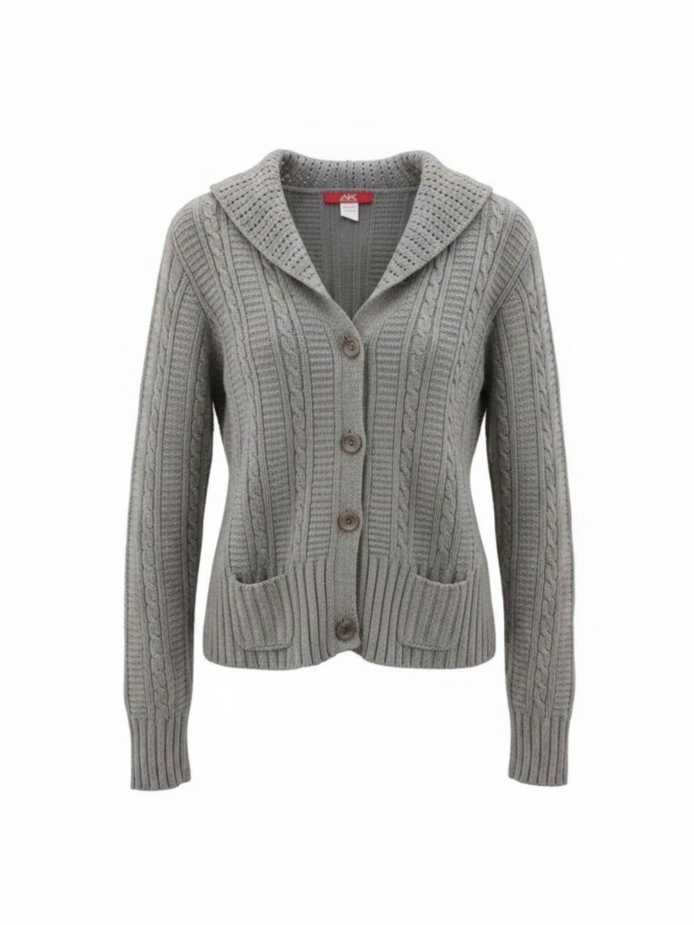 Ann Klein Cable-Knit Shawl Collar Cardigan Sweater - Gray SZ L